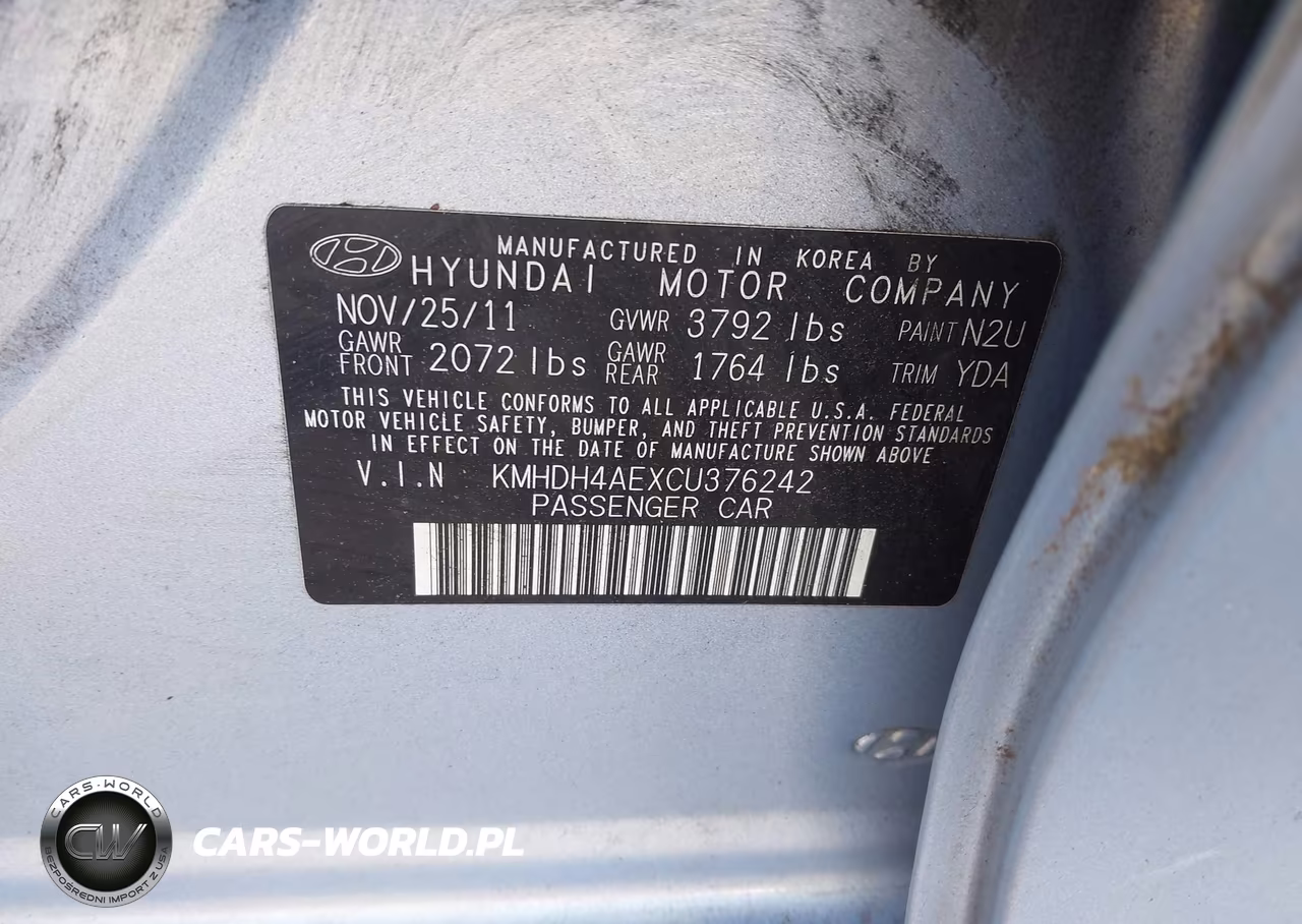 2012 Hyundai Elantra Gls (Ulsan Plant) VIN:KMHDH4AEXCU376242 - 9
