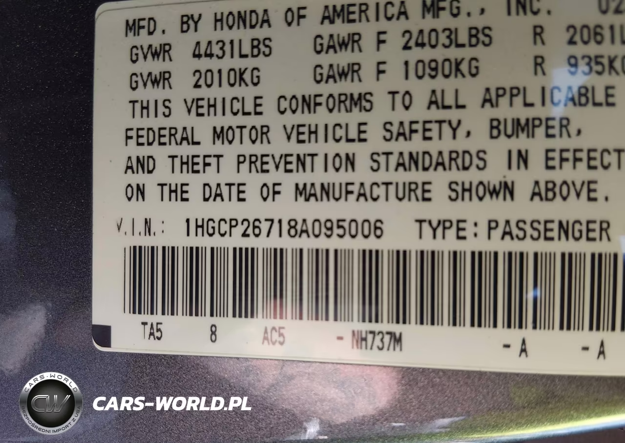 2008 Honda Accord 2.4 Ex VIN:1HGCP26718A095006 - 9