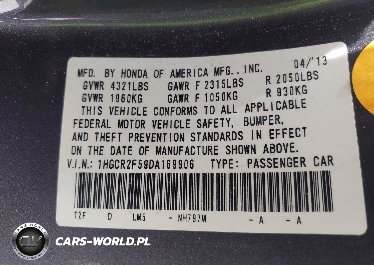 2013 Honda Accord Sport VIN:1HGCR2F59DA169906 - 9