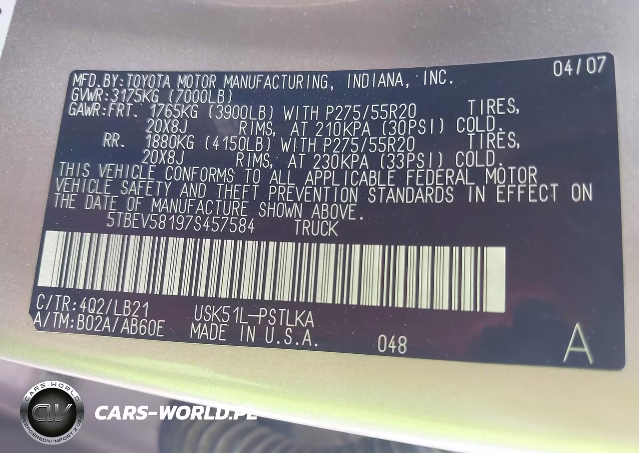 2007 Toyota Tundra Limited 5.7L V8 VIN:5TBEV58197S457584 - 9