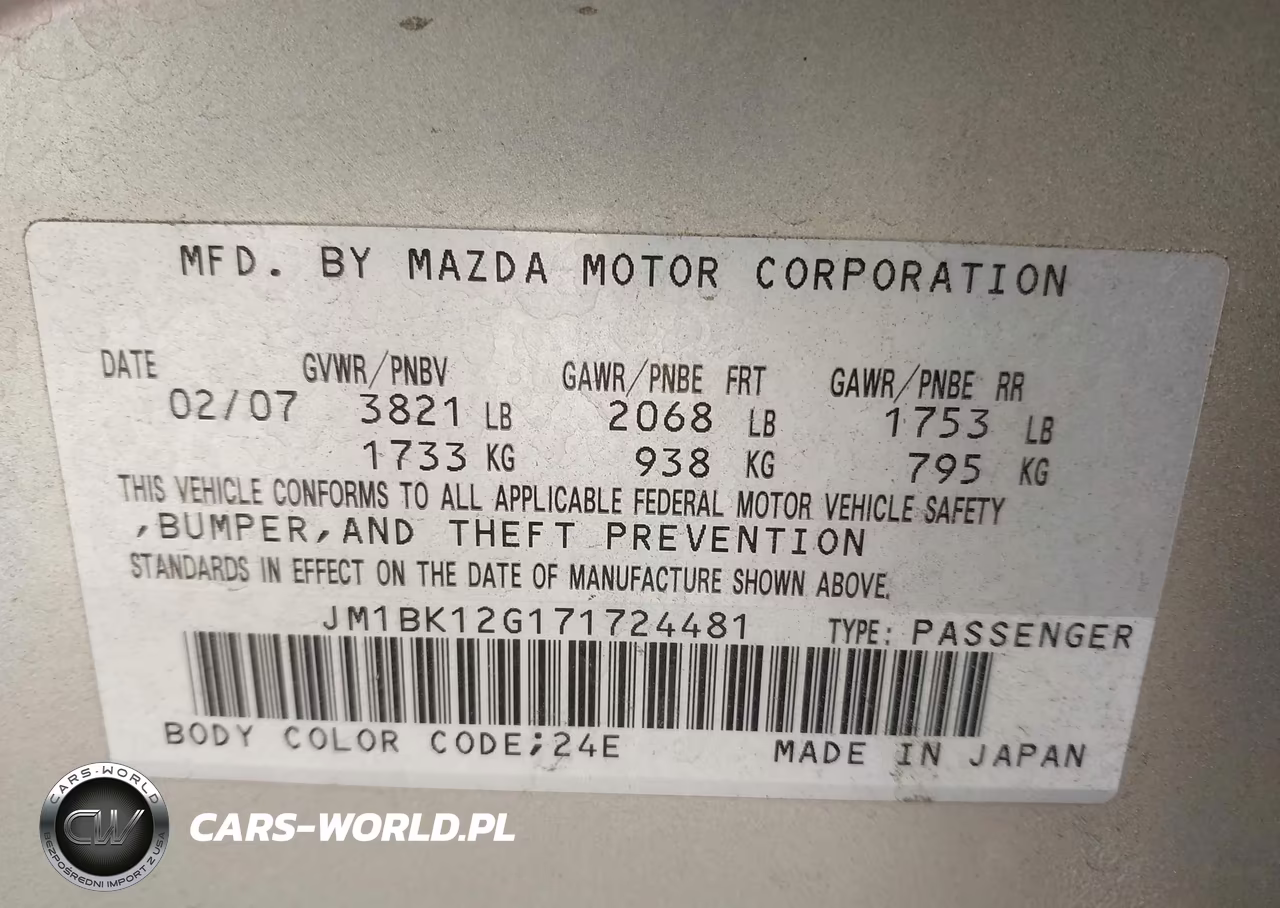 2007 Mazda Mazda3 I VIN:JM1BK12G171724481 - 9