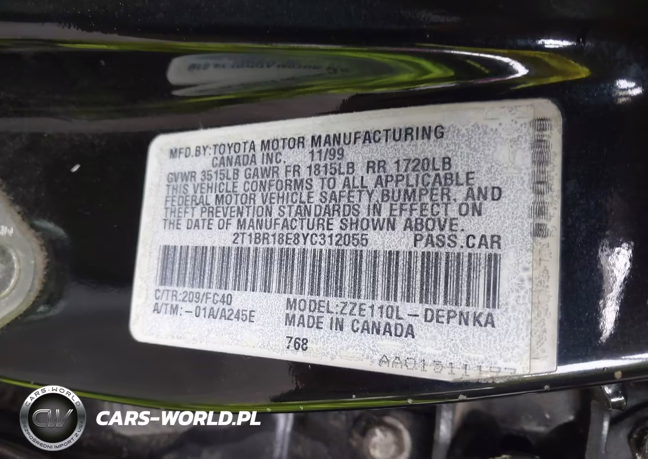 2000 Toyota Corolla Le VIN:2T1BR18E8YC312055 - 9