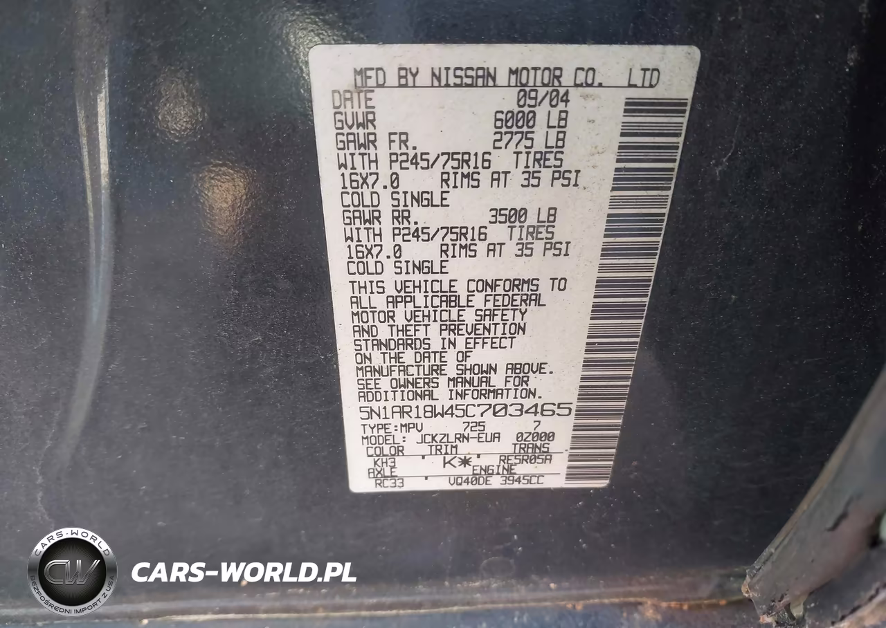 2005 Nissan Pathfinder Xe VIN:5N1AR18W45C703465 - 9