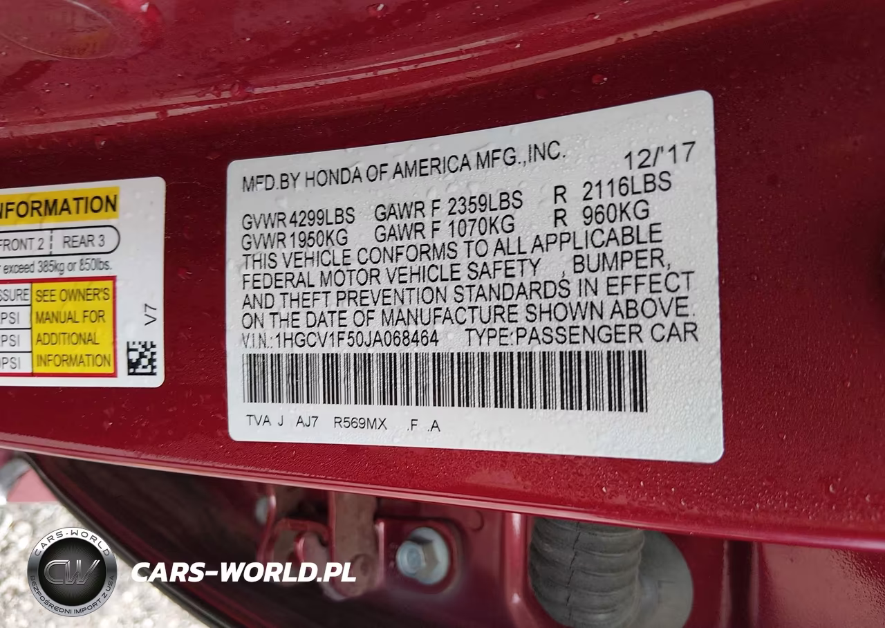 2018 Honda Accord Ex-L VIN:1HGCV1F50JA068464 - 9