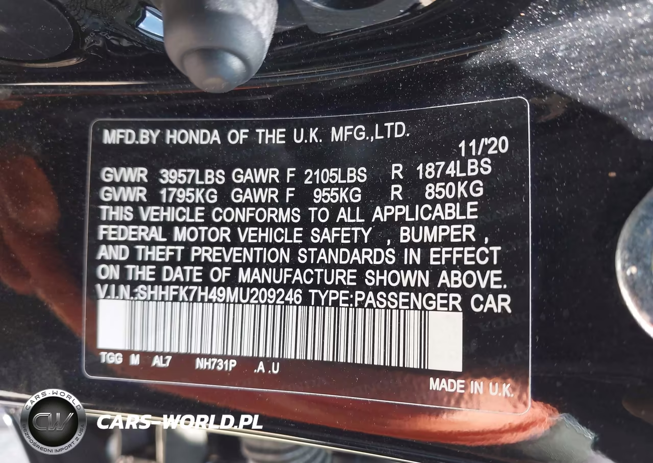 2021 Honda Civic Sport VIN:SHHFK7H49MU209246 - 9