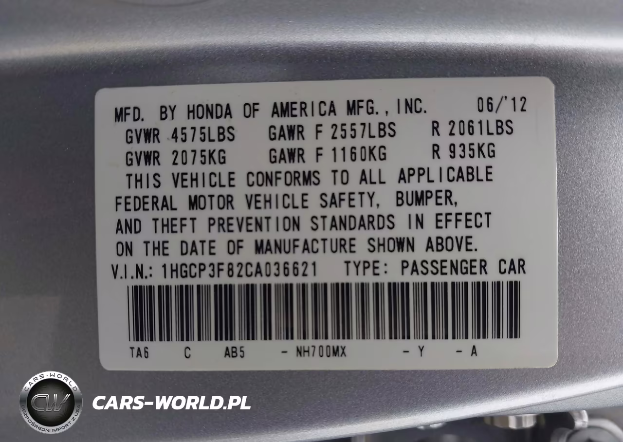 2012 Honda Accord 3.5 Ex-L VIN:1HGCP3F82CA036621 - 9