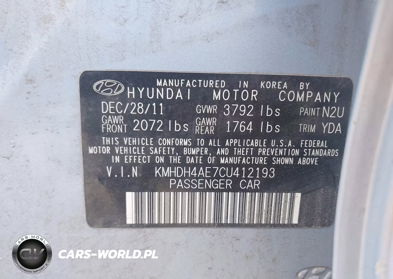 2012 Hyundai Elantra Gls (Ulsan Plant) VIN:KMHDH4AE7CU412193 - 9