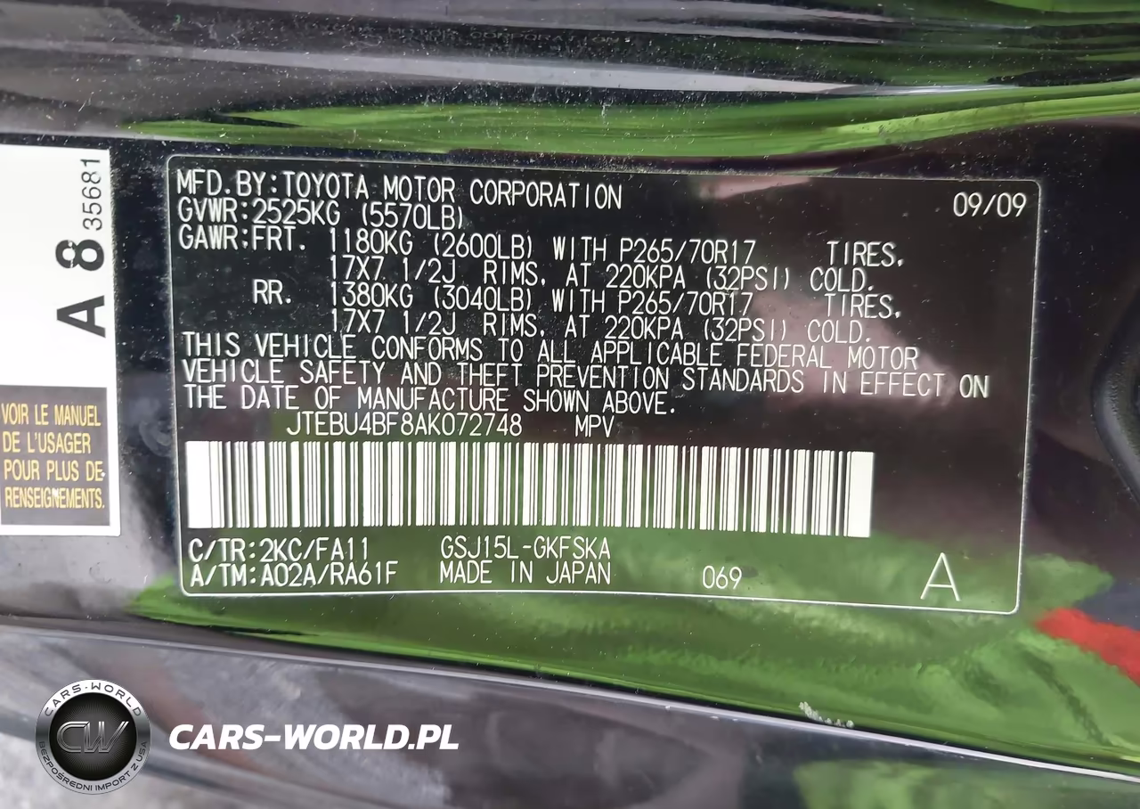 2010 Toyota Fj Cruiser VIN:JTEBU4BF8AK072748 - 9