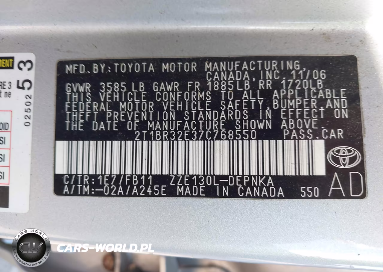 2007 Toyota Corolla Le VIN:2T1BR32E37C768550 - 9