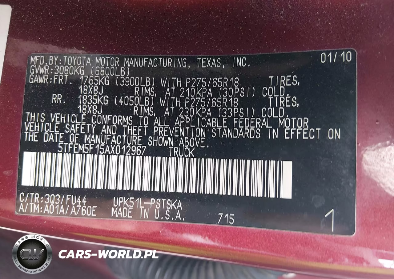 2010 Toyota Tundra Grade 4.6L V8 VIN:5TFEM5F15AX012967 - 9