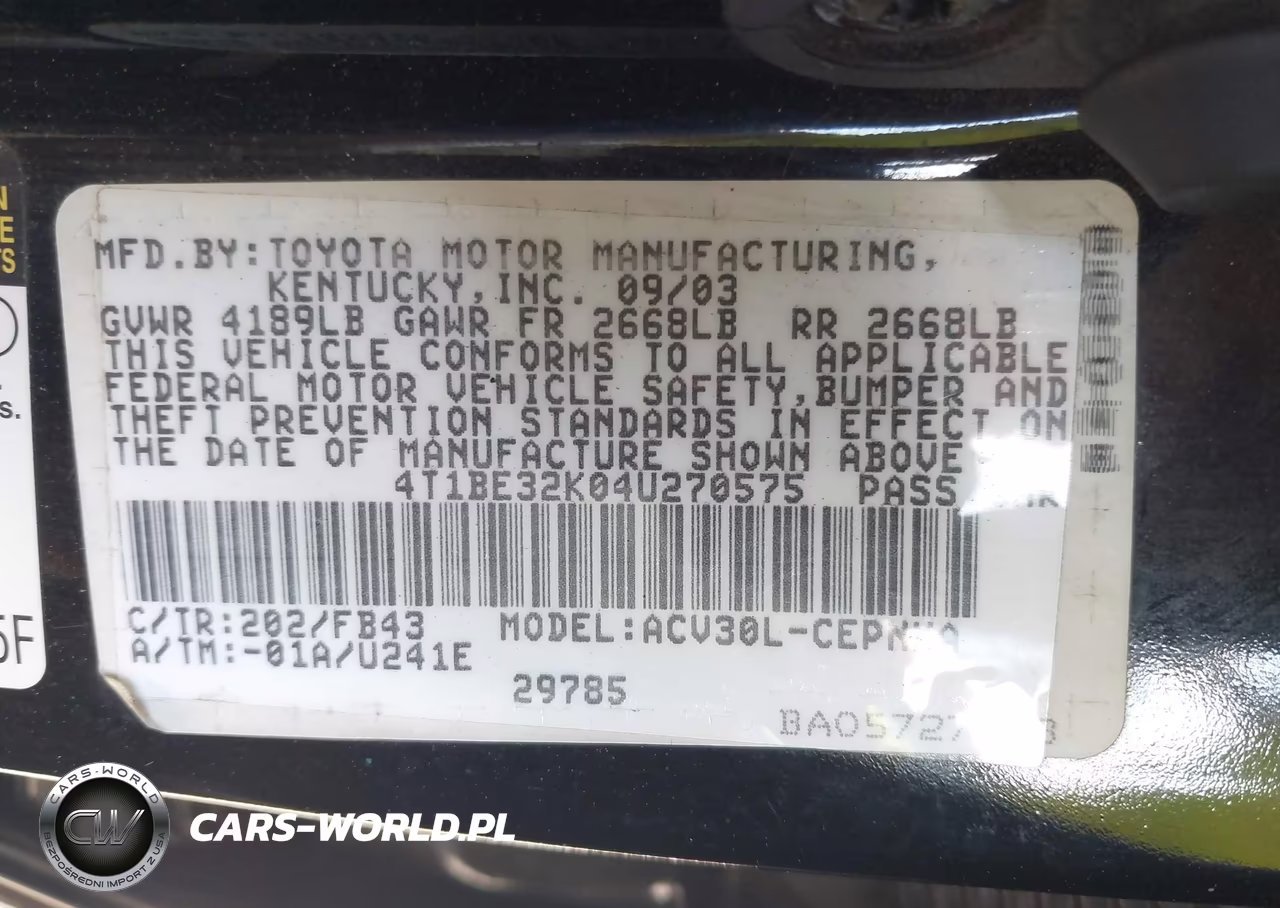 2004 Toyota Camry Le VIN:4T1BE32K04U270575 - 9