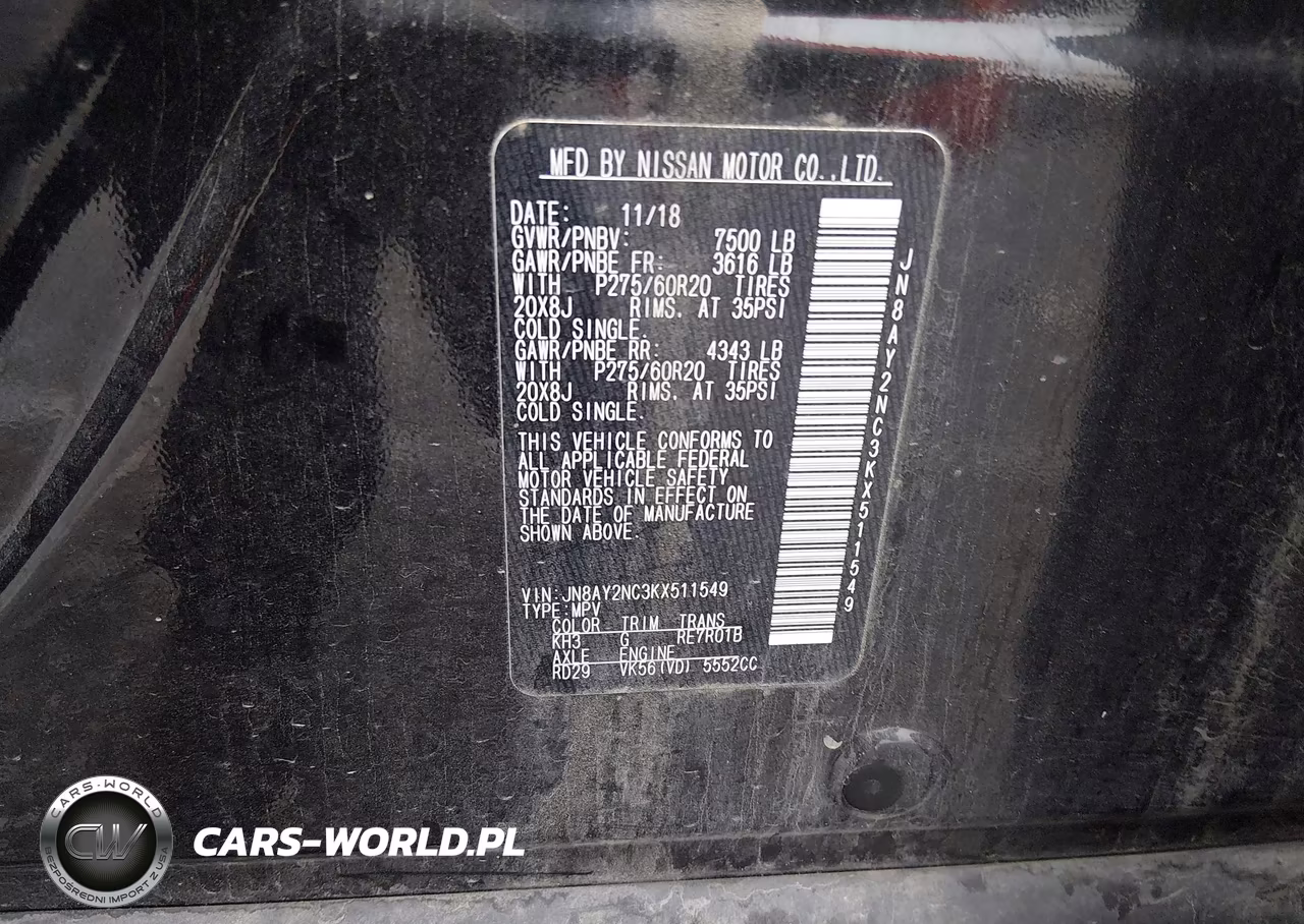 2019 Nissan Armada Sl VIN:JN8AY2NC3KX511549 - 9