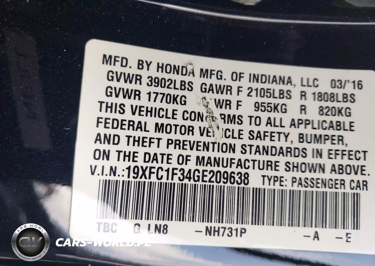 2016 Honda Civic Ex-T VIN:19XFC1F34GE209638 - 9