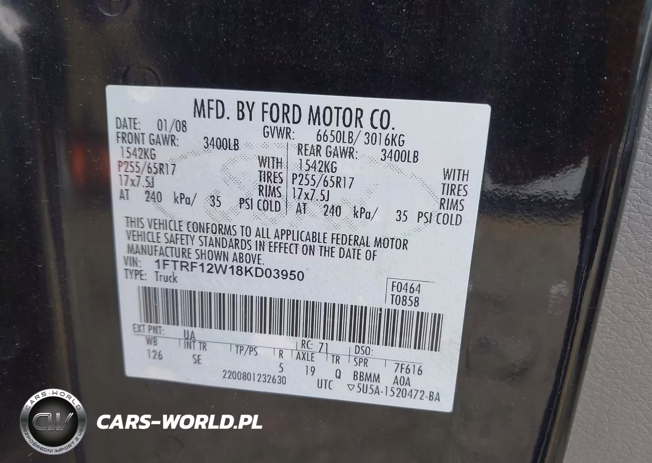 2008 Ford F-150 Stx VIN:1FTRF12W18KD03950 - 9
