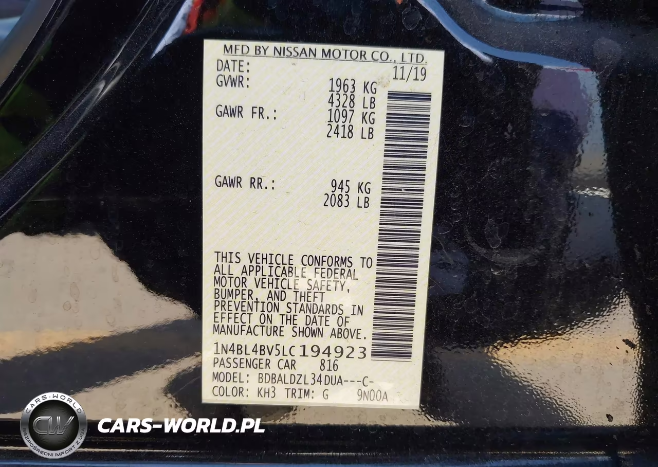 2020 Nissan Altima S Fwd VIN:1N4BL4BV5LC194923 - 9