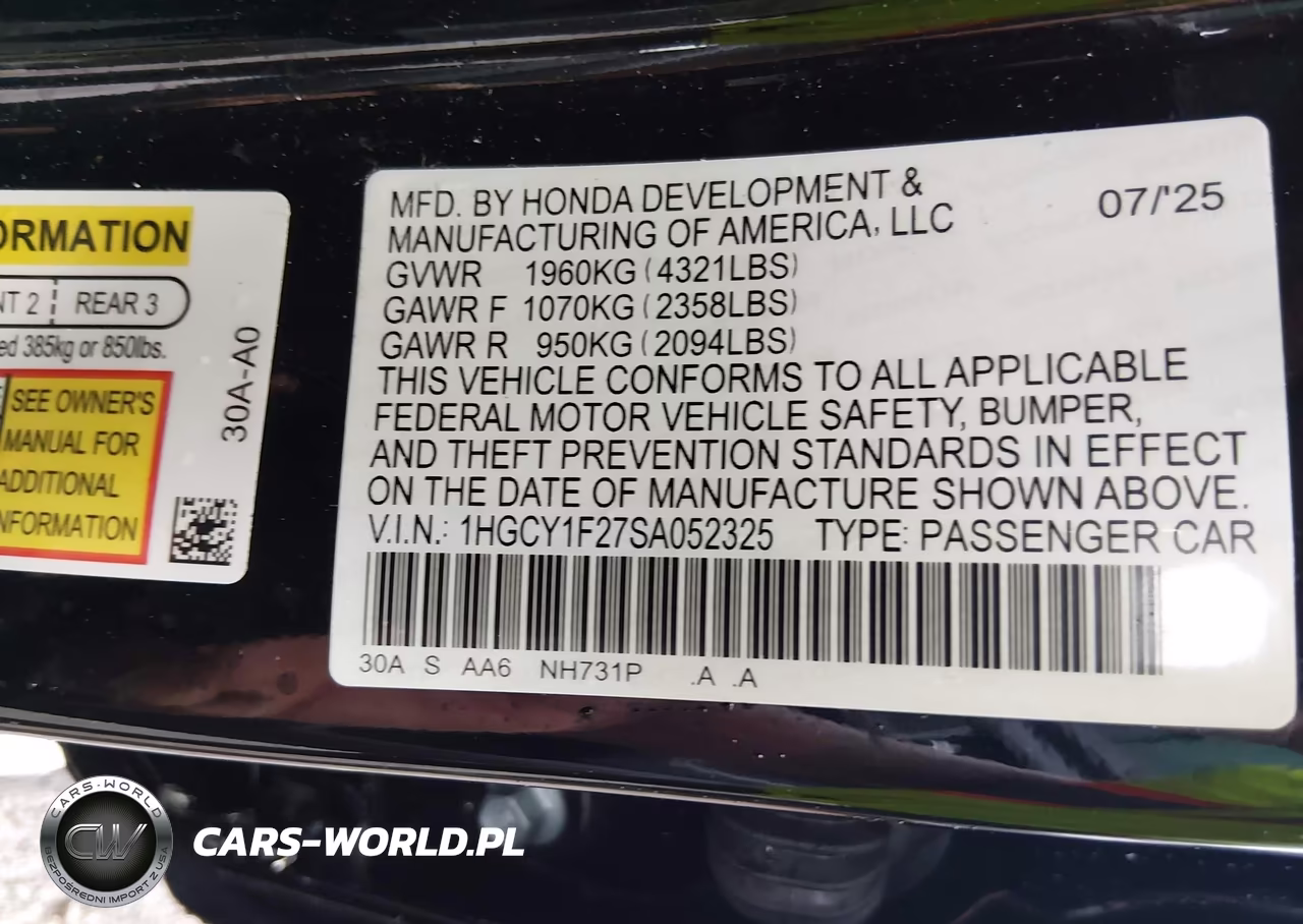 2025 Honda Accord Lx VIN:1HGCY1F27SA052325 - 9