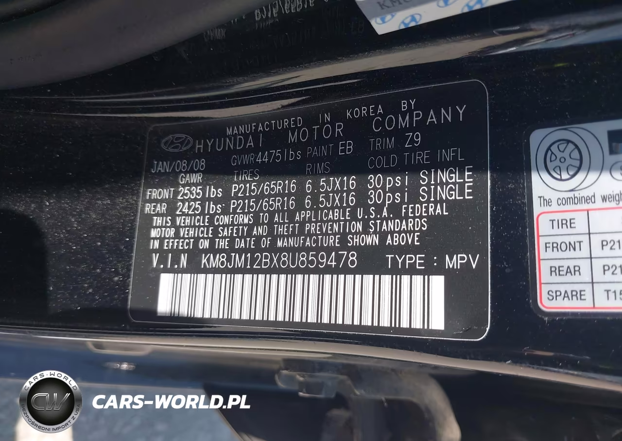 2008 Hyundai Tucson Gls VIN:KM8JM12BX8U859478 - 9