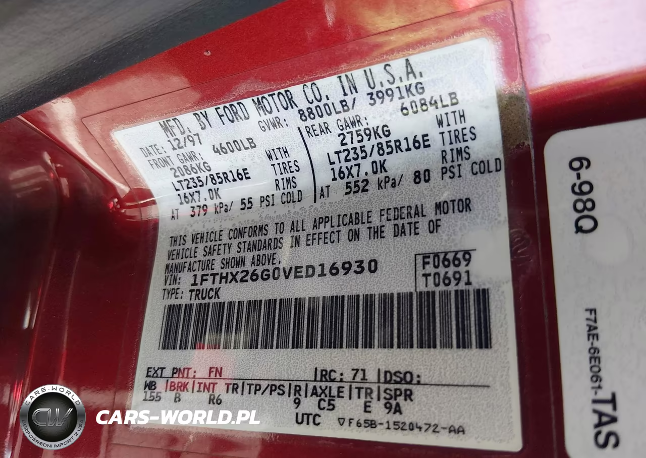 1997 Ford F-250 Xl VIN:1FTHX26G0VED16930 - 9