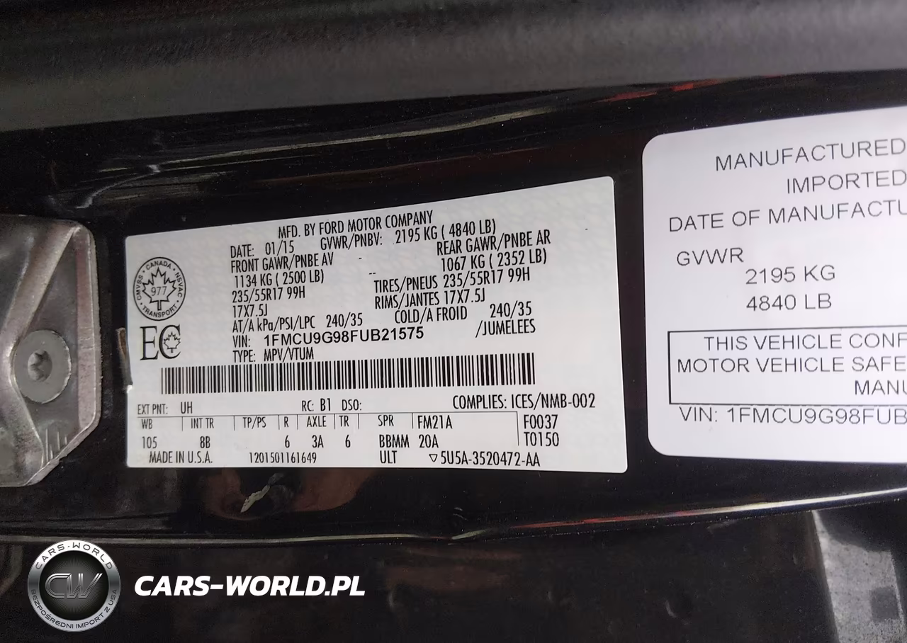 2015 Ford Escape Se VIN:1FMCU9G98FUB21575 - 9