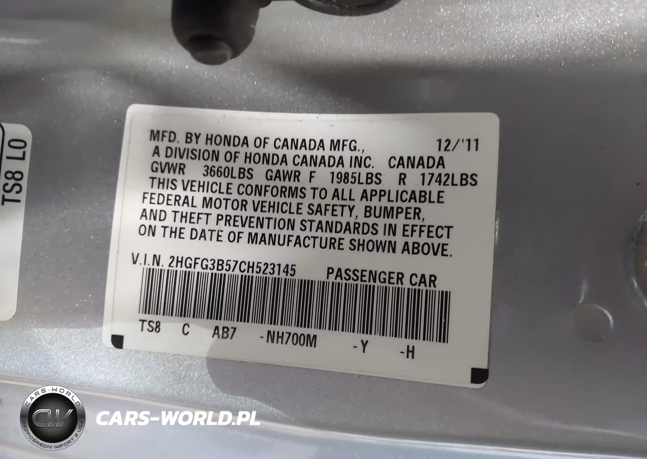 2012 Honda Civic Lx VIN:2HGFG3B57CH523145 - 9