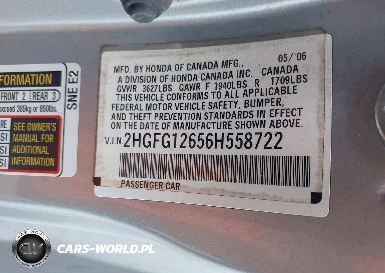 2006 Honda Civic Lx VIN:2HGFG12656H558722 - 9