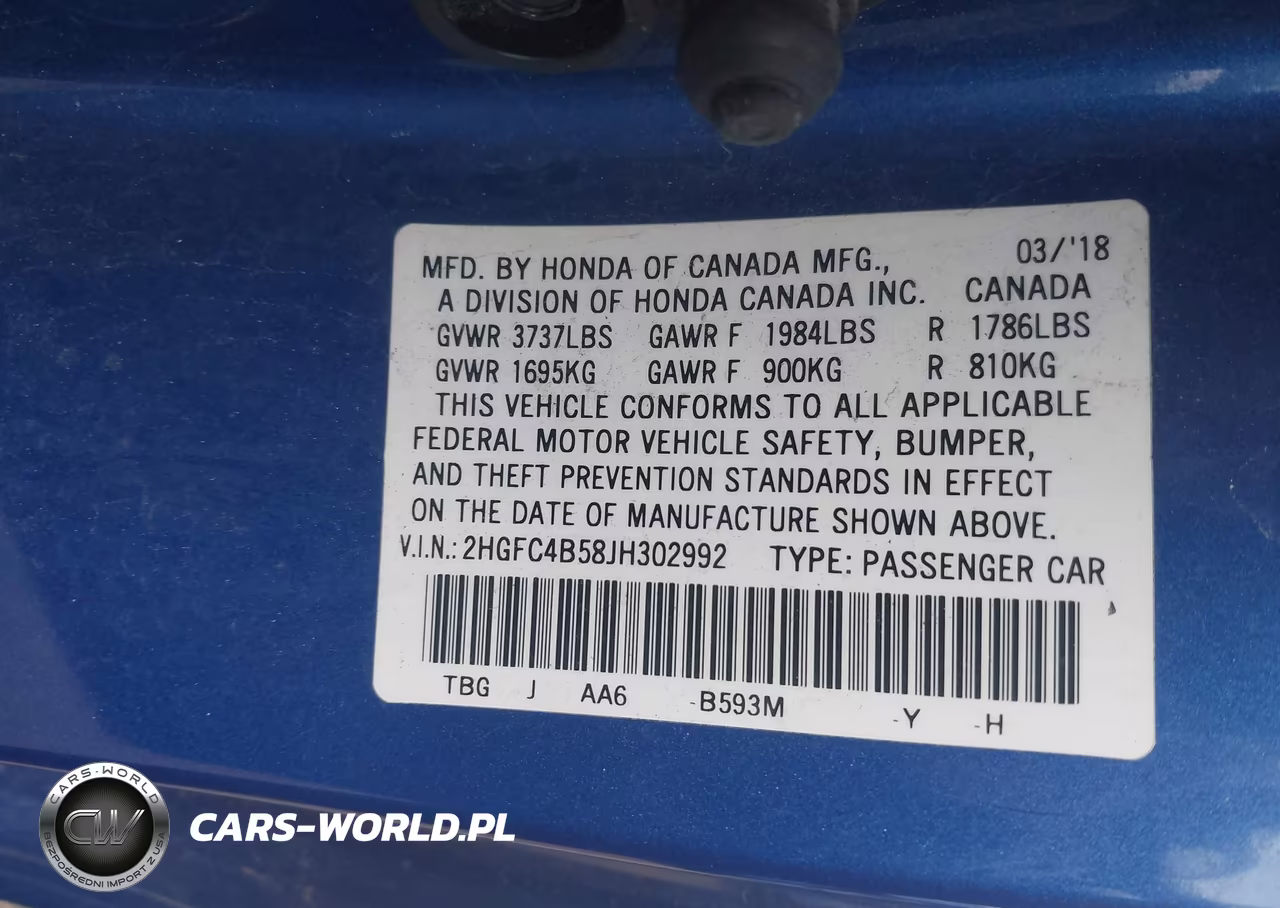 2018 Honda Civic Lx VIN:2HGFC4B58JH302992 - 9