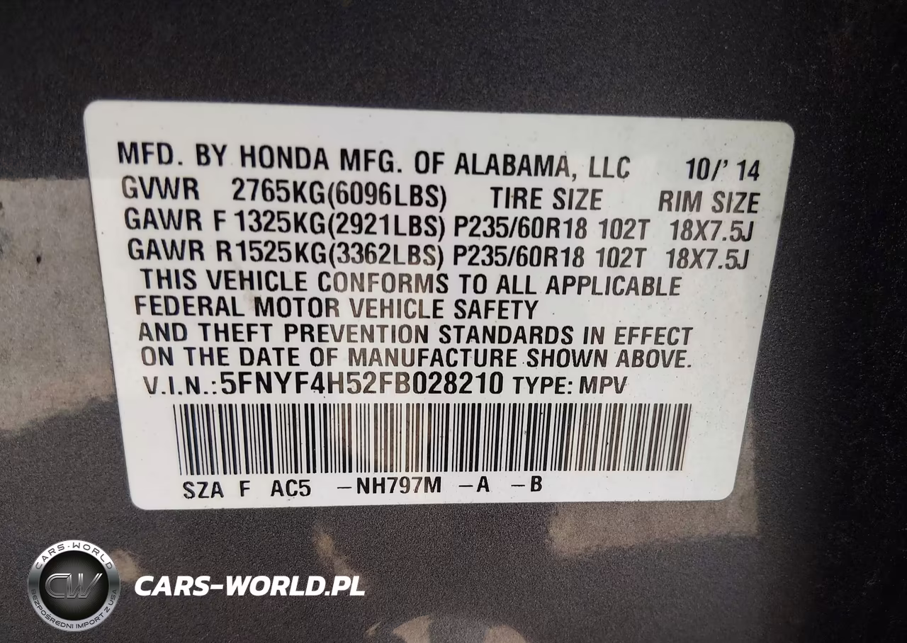 2015 Honda Pilot Ex-L VIN:5FNYF4H52FB028210 - 9