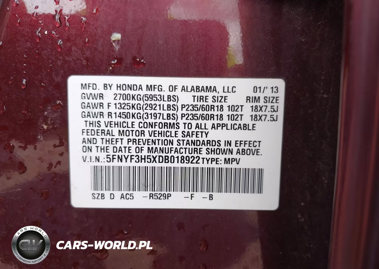 2013 Honda Pilot Ex-L VIN:5FNYF3H5XDB018922 - 9