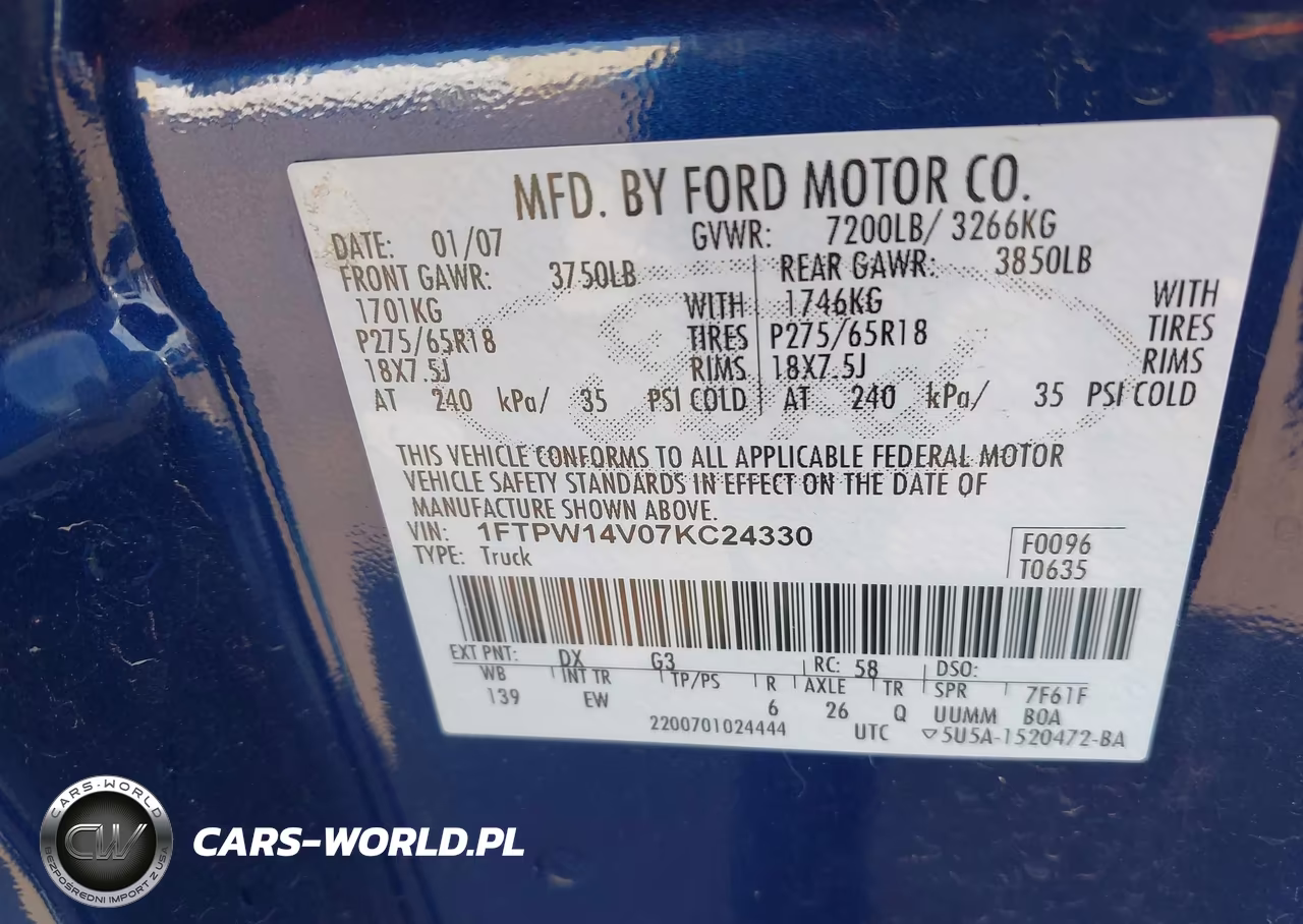 2007 Ford F-150 Fx4-Lariat-Xlt VIN:1FTPW14V07KC24330 - 9