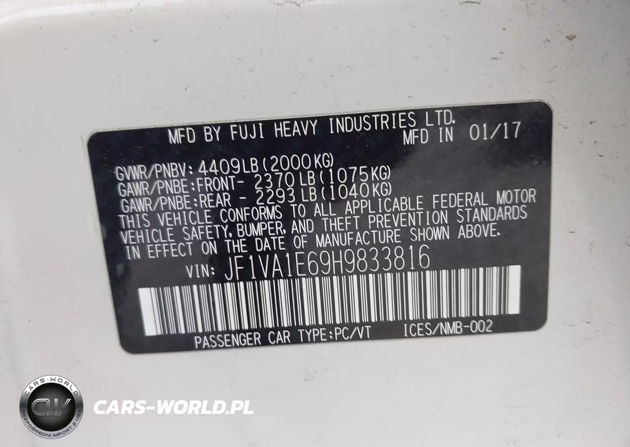 2017 Subaru Wrx Premium VIN:JF1VA1E69H9833816 - 9