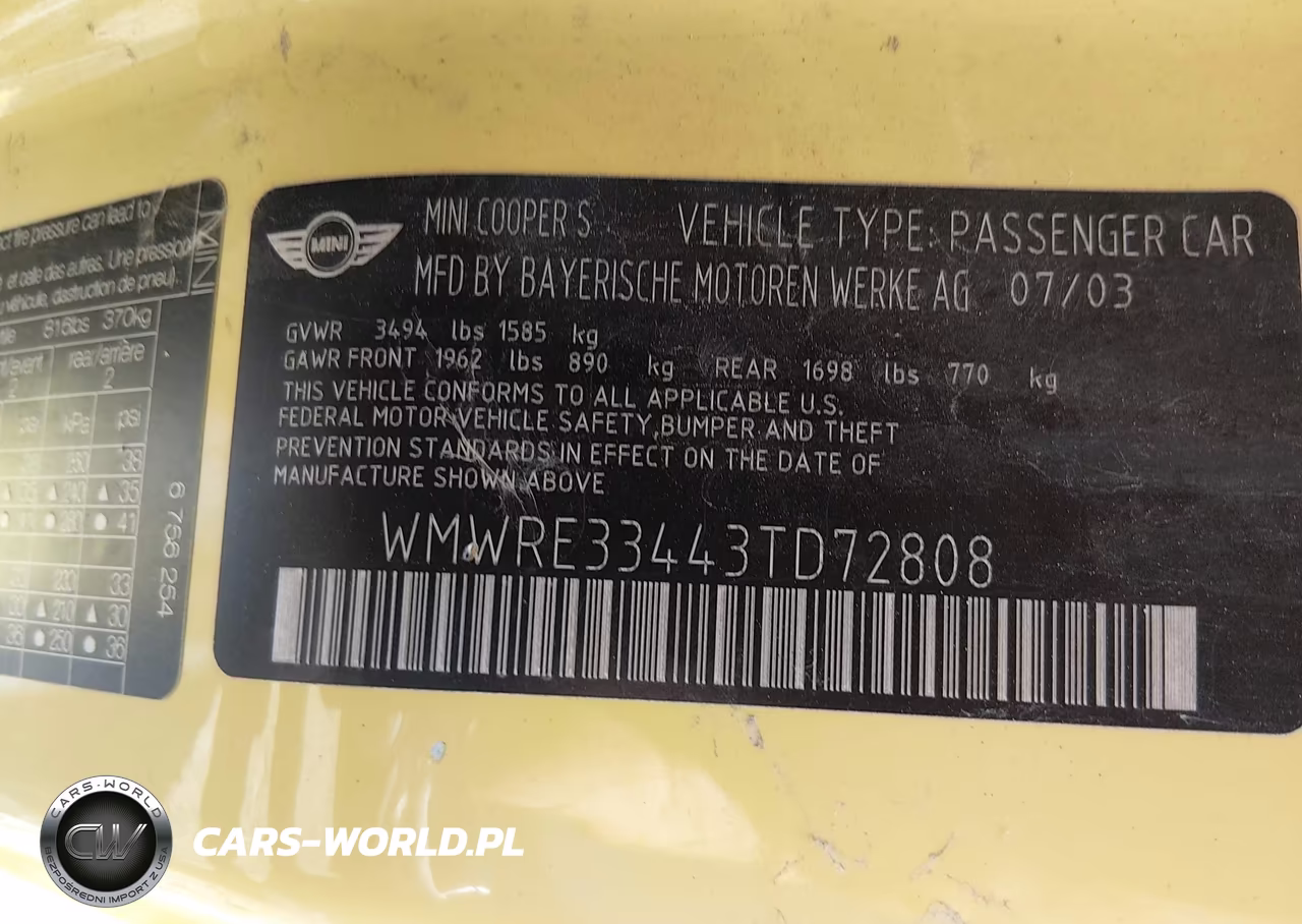 2003 Mini Cooper S VIN:WMWRE33443TD72808 - 9