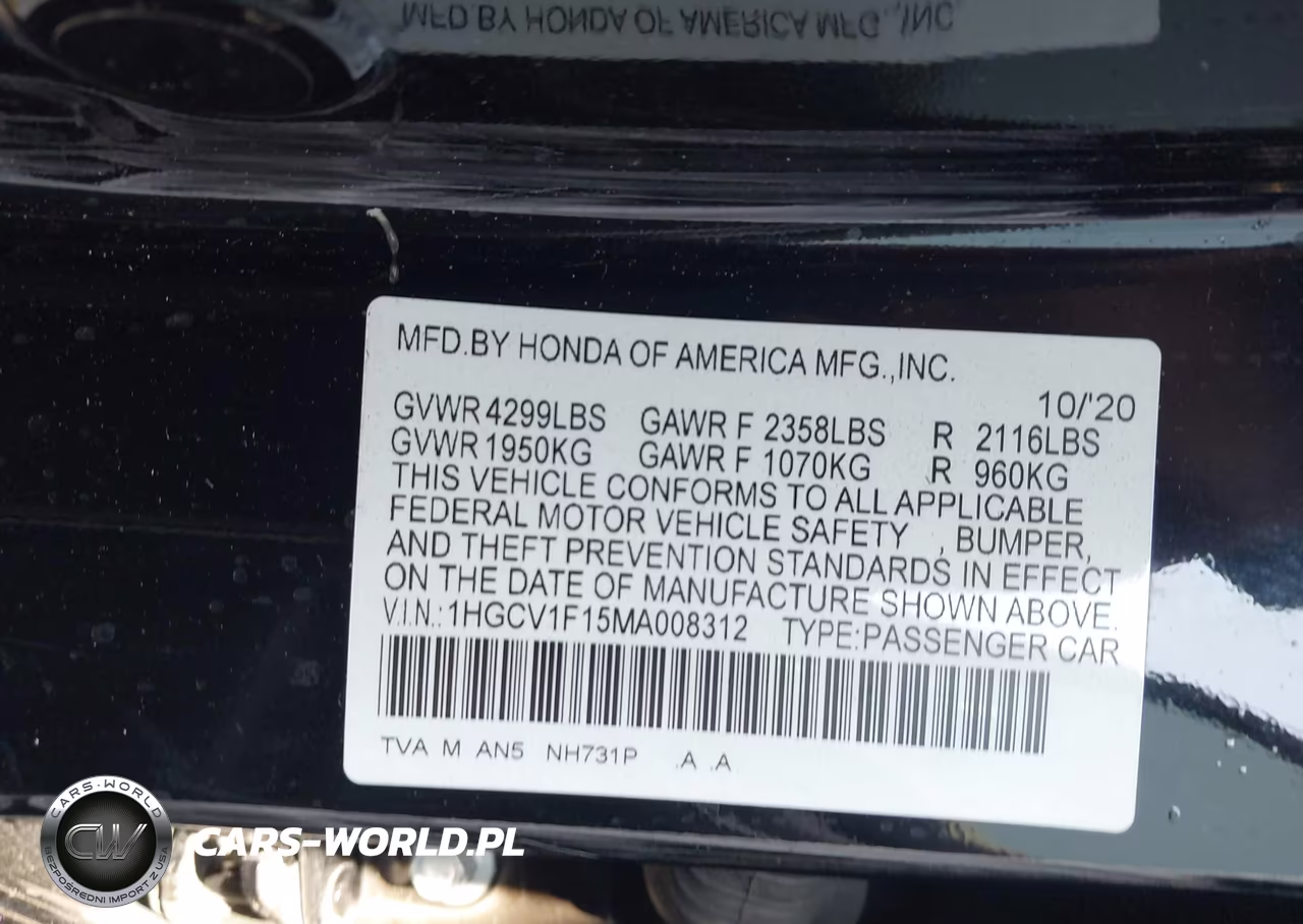 2021 Honda Accord Lx VIN:1HGCV1F15MA008312 - 9
