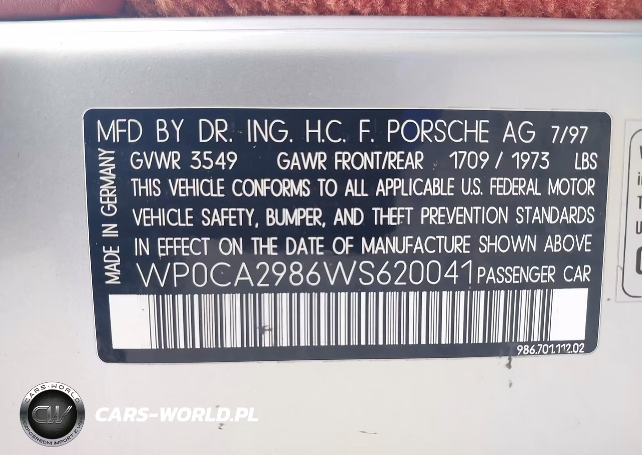 1998 Porsche Boxster VIN:WP0CA2986WS620041 - 9