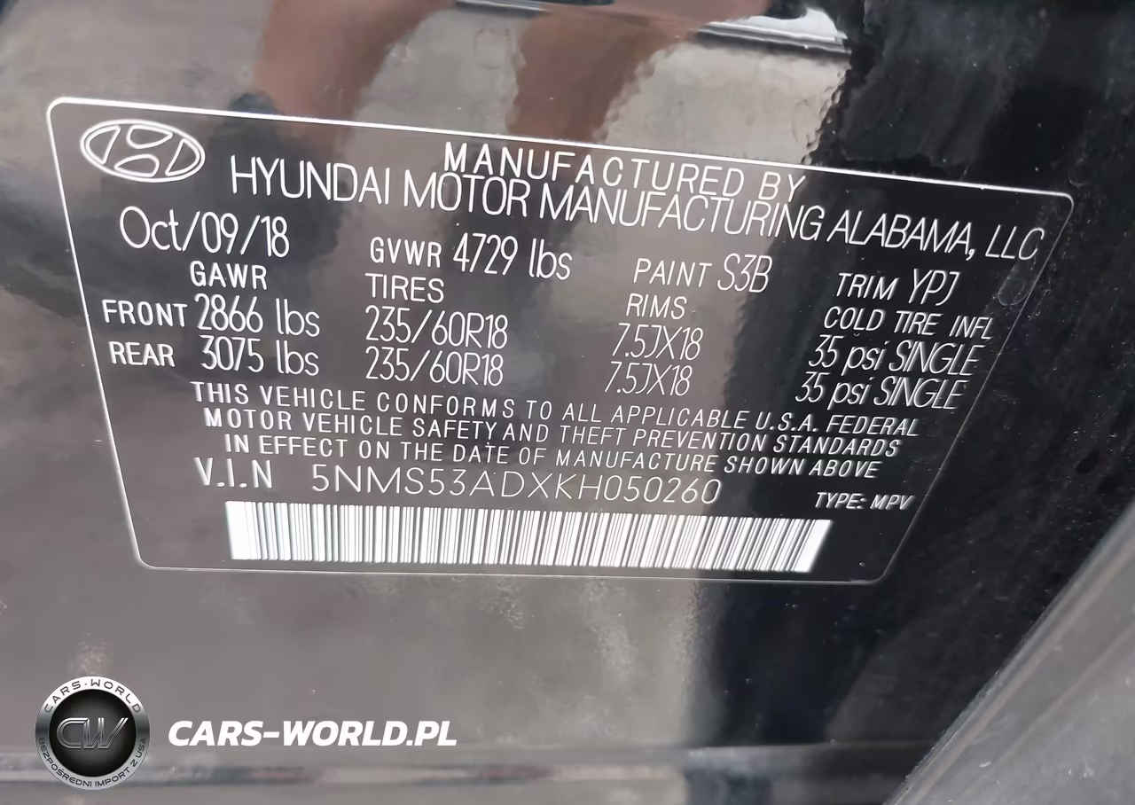 2019 Hyundai Santa Fe Ultimate VIN:5NMS53ADXKH050260 - 9