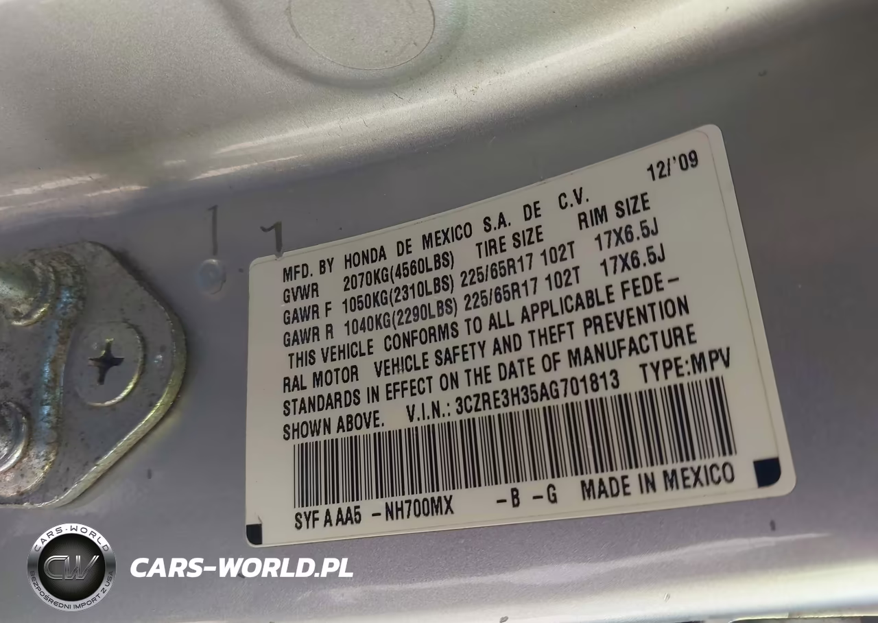2010 Honda Cr-V Lx VIN:3CZRE3H35AG701813 - 9