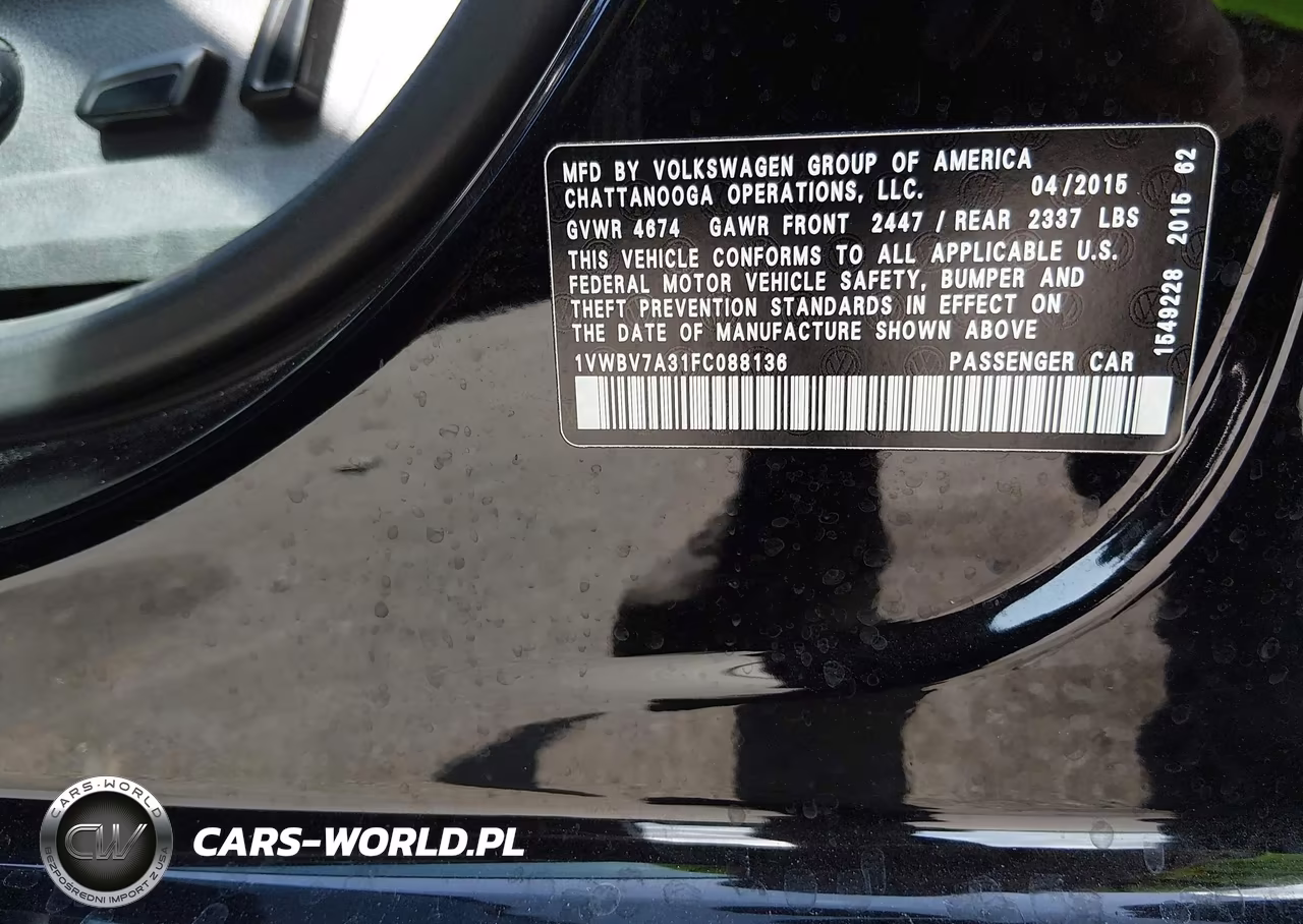 2015 Volkswagen Passat 2.0L Tdi Se VIN:1VWBV7A31FC088136 - 9