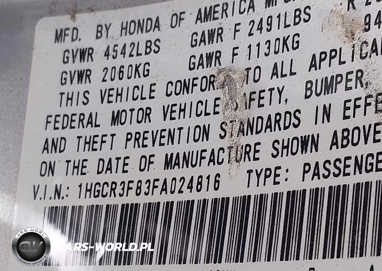 2015 Honda Accord Ex-L V-6 VIN:1HGCR3F83FA024816 - 9