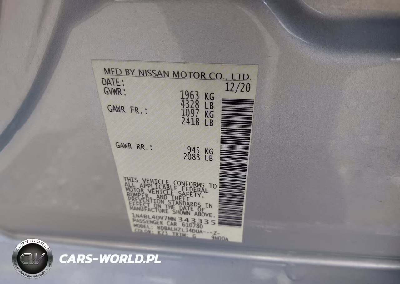 2021 Nissan Altima Sv VIN:1N4BL4DV7MN343335 - 9