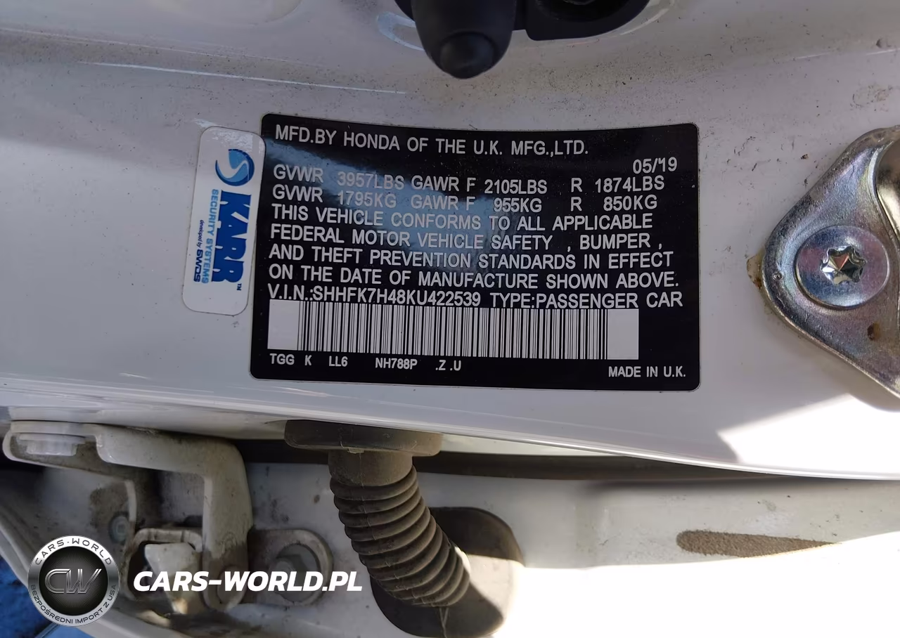 2019 Honda Civic Sport VIN:SHHFK7H48KU422539 - 9