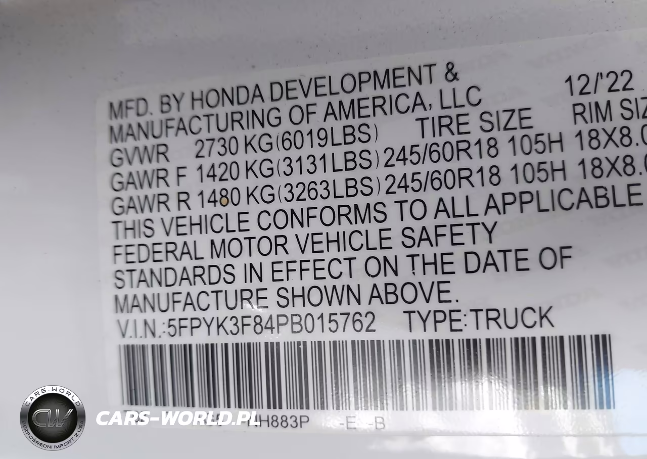 2023 Honda Ridgeline Black Edition VIN:5FPYK3F84PB015762 - 9