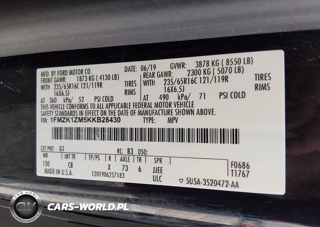 2019 Ford Transit-150 Xl VIN:1FMZK1ZM5KKB28430 - 9
