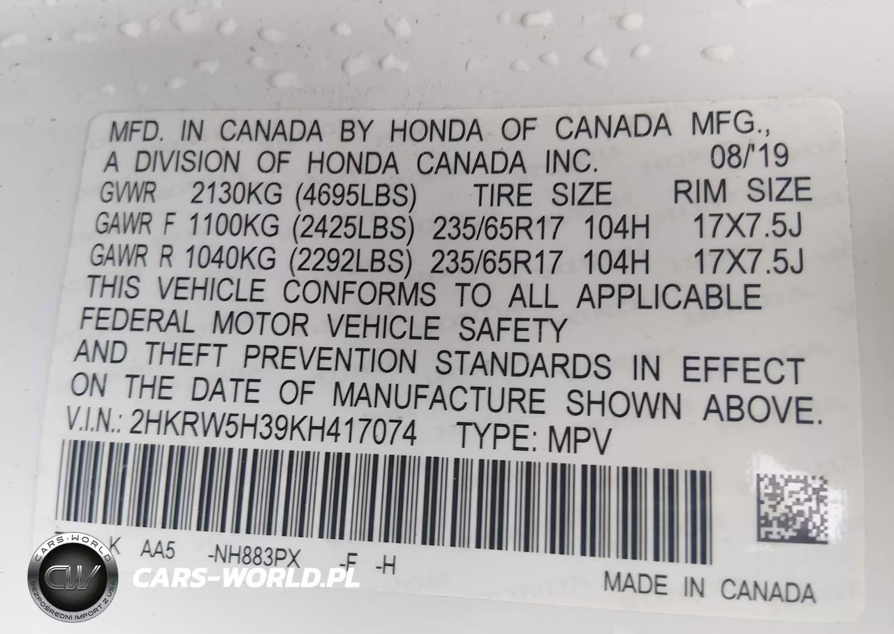 2019 Honda Cr-V Lx VIN:2HKRW5H39KH417074 - 9