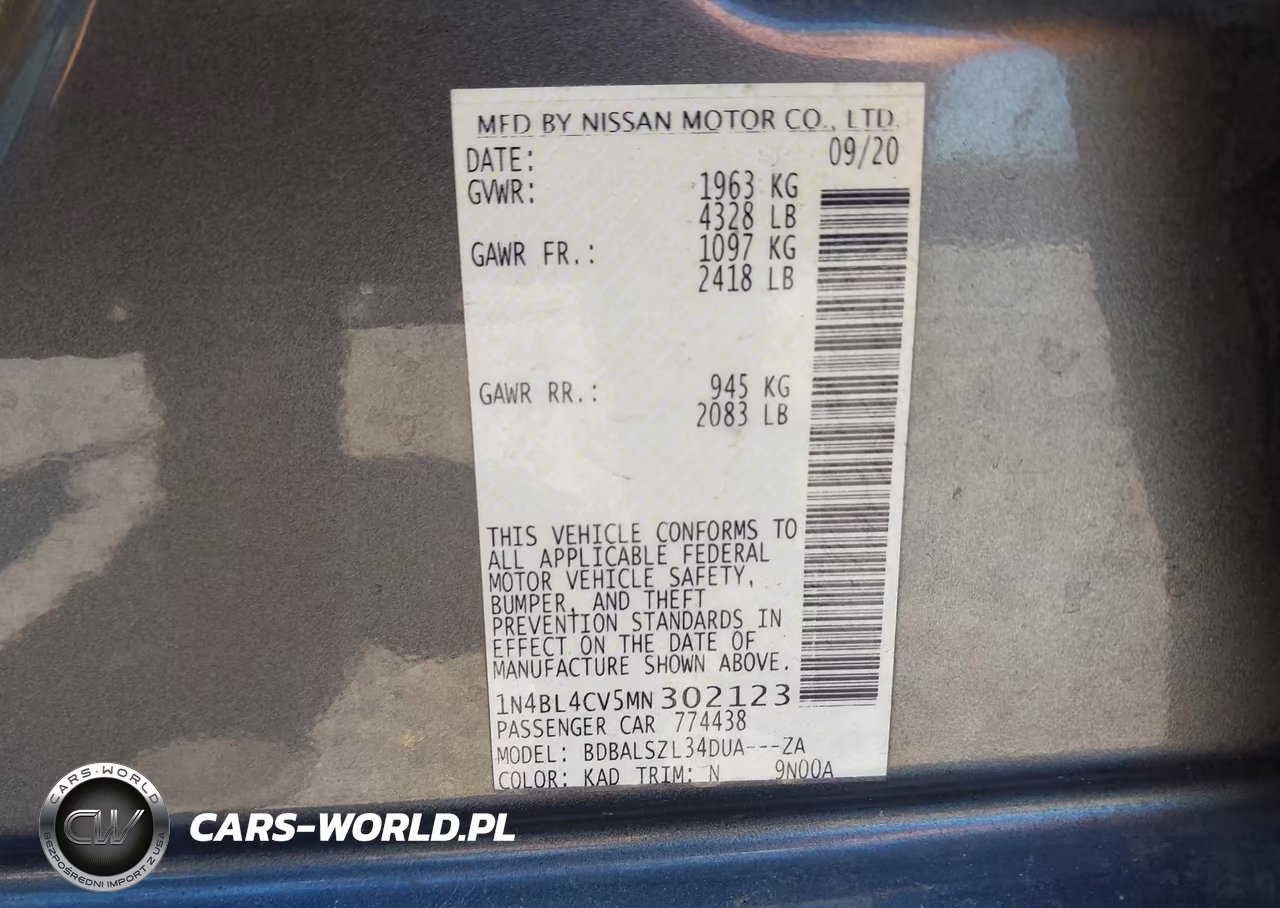 2021 Nissan Altima Sr Fwd VIN:1N4BL4CV5MN302123 - 9