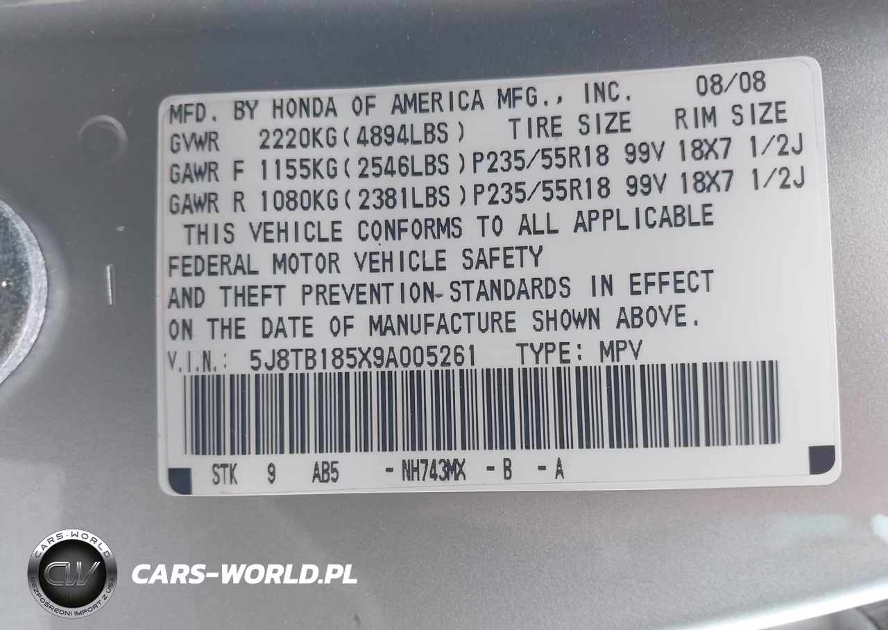 2009 Acura Rdx VIN:5J8TB185X9A005261 - 9