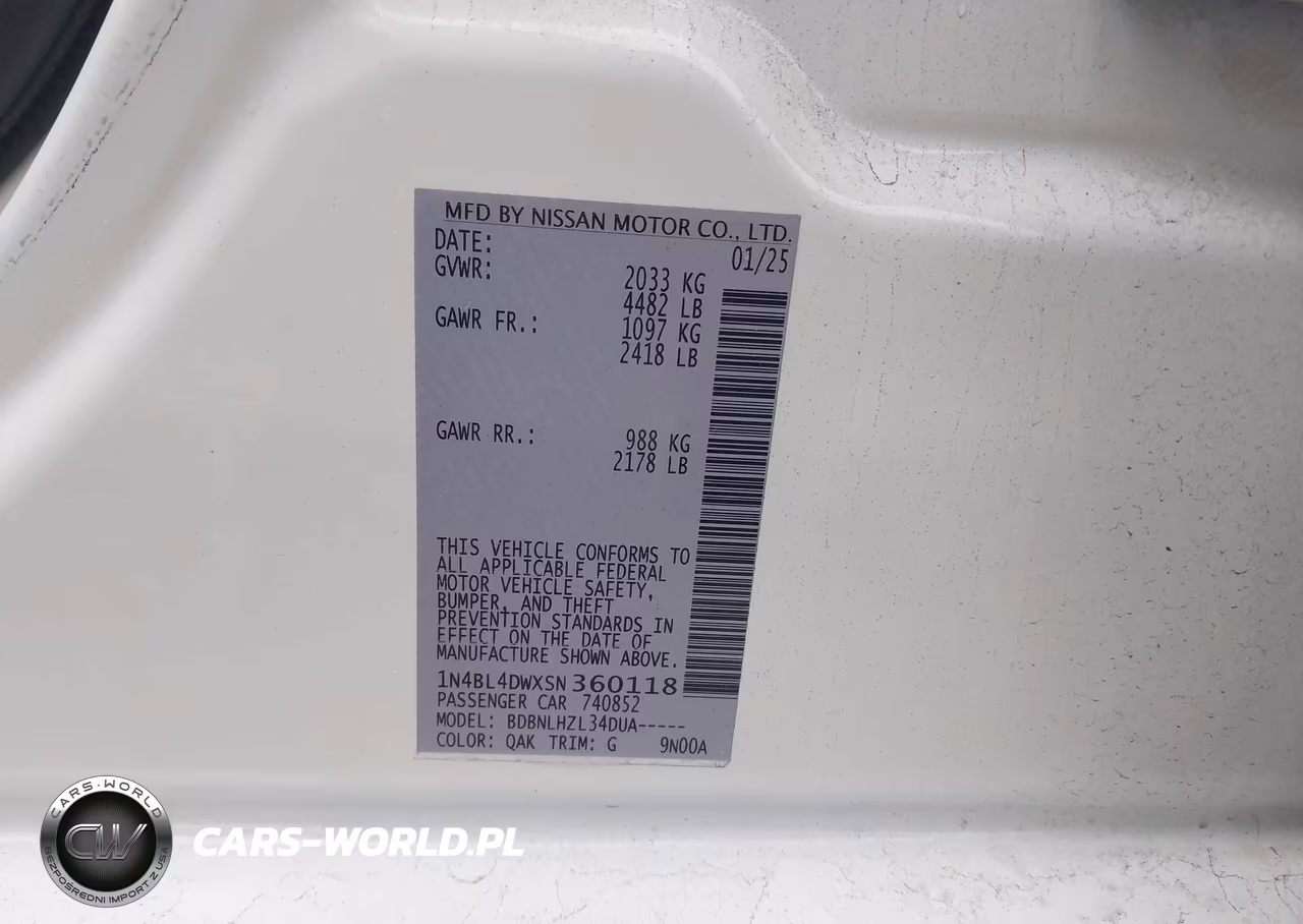 2025 Nissan Altima Sv Awd VIN:1N4BL4DWXSN360118 - 9