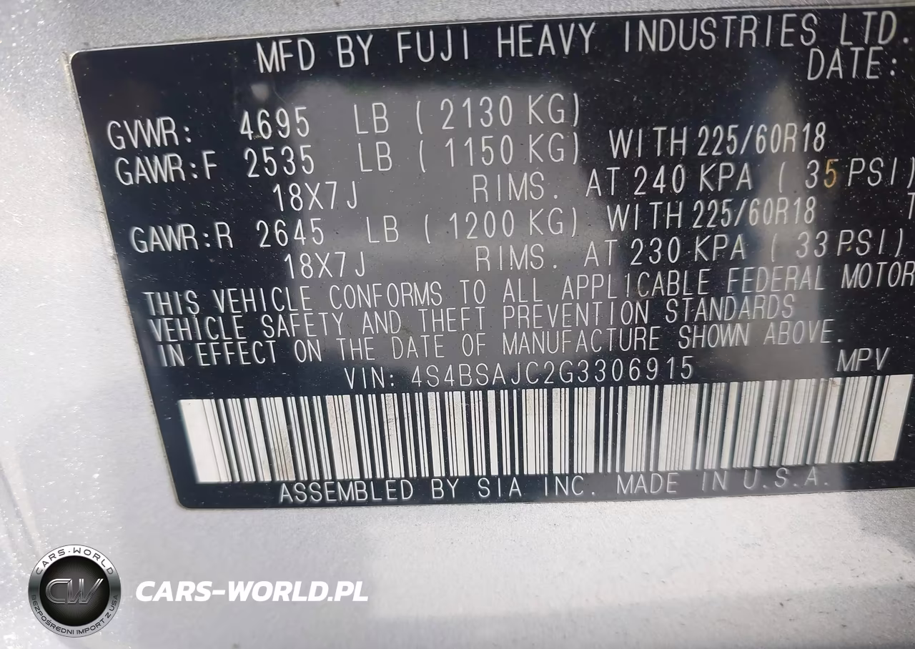 2016 Subaru Outback 2.5I Limited VIN:4S4BSAJC2G3306915 - 9
