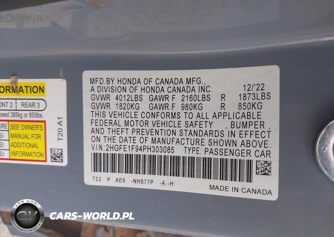 2023 Honda Civic Touring VIN:2HGFE1F94PH303085 - 9