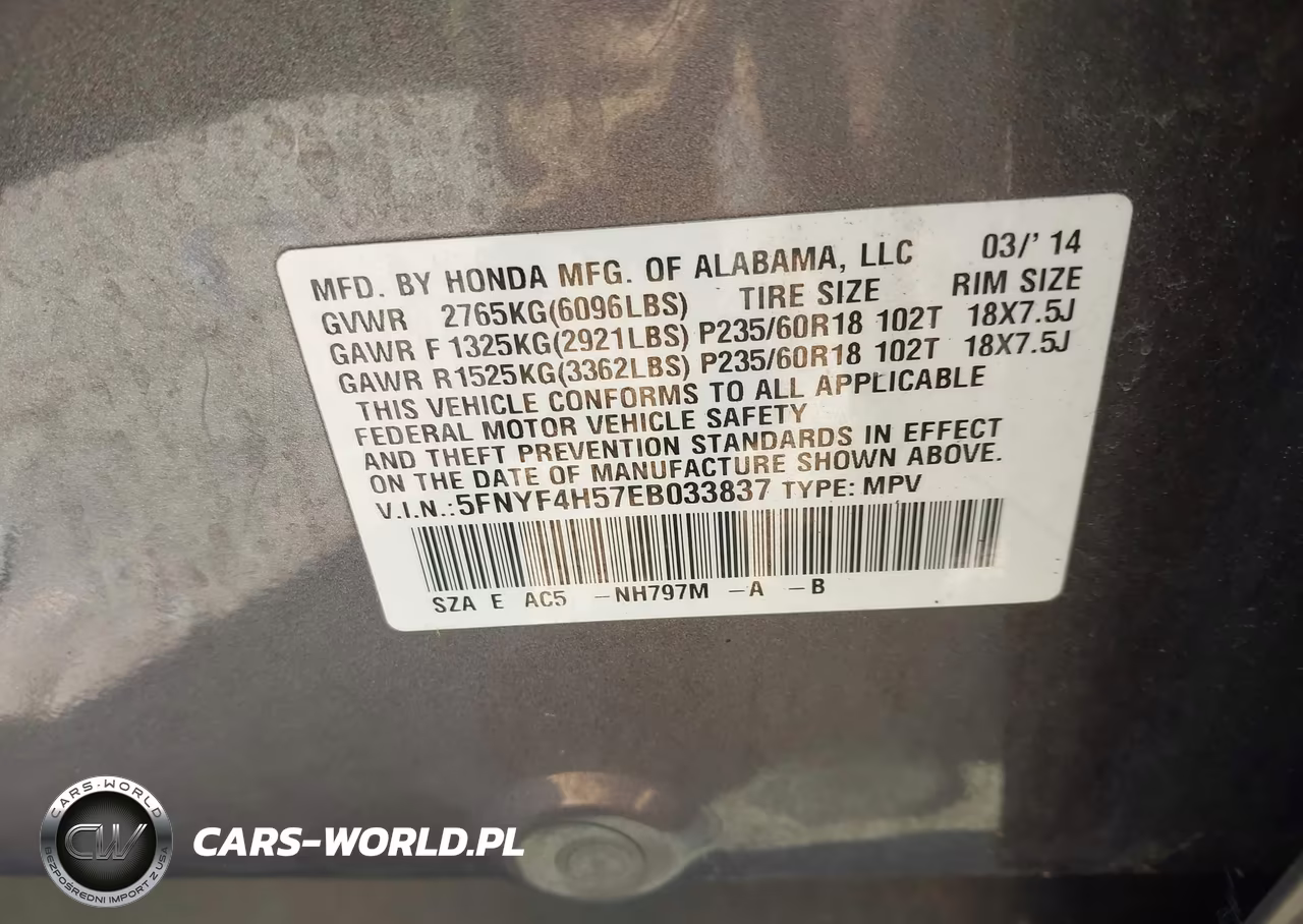 2014 Honda Pilot Ex-L VIN:5FNYF4H57EB033837 - 9