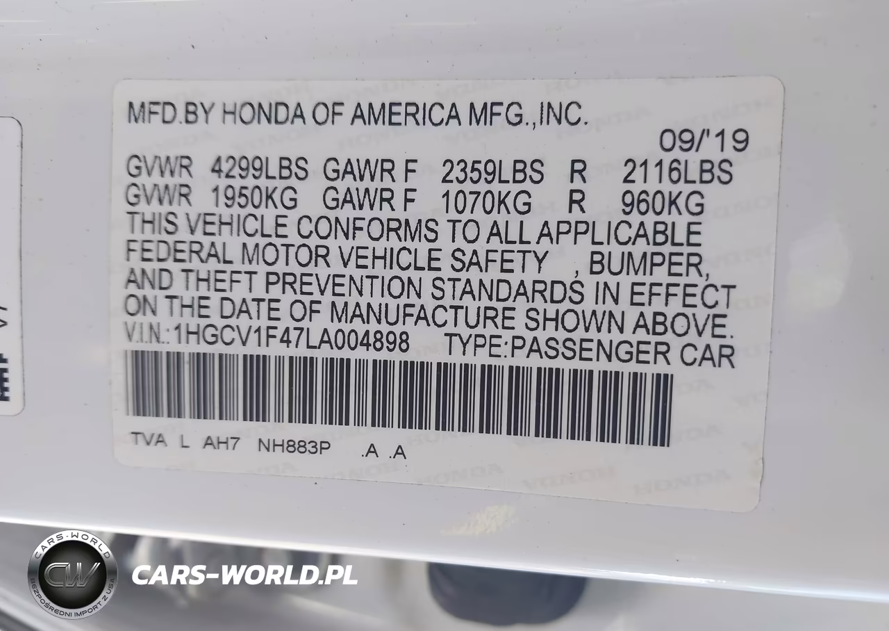 2020 Honda Accord Ex VIN:1HGCV1F47LA004898 - 9