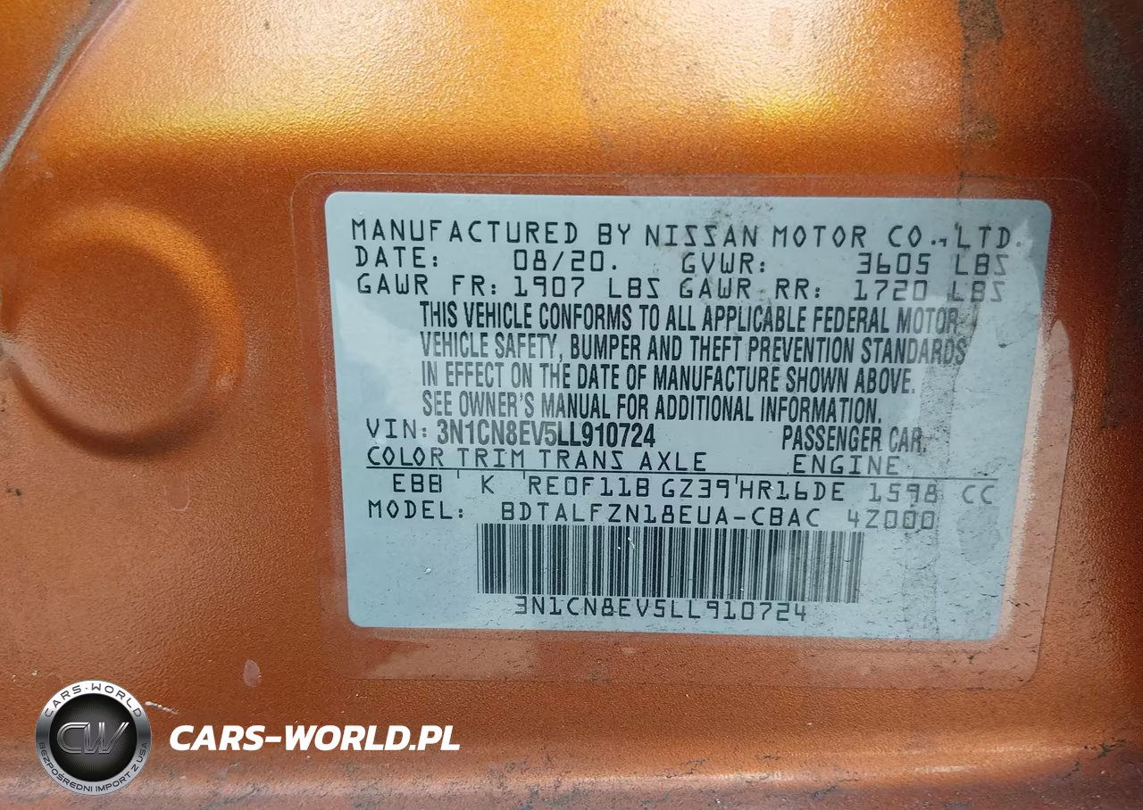 2020 Nissan Versa Sv Xtronic Cvt VIN:3N1CN8EV5LL910724 - 9